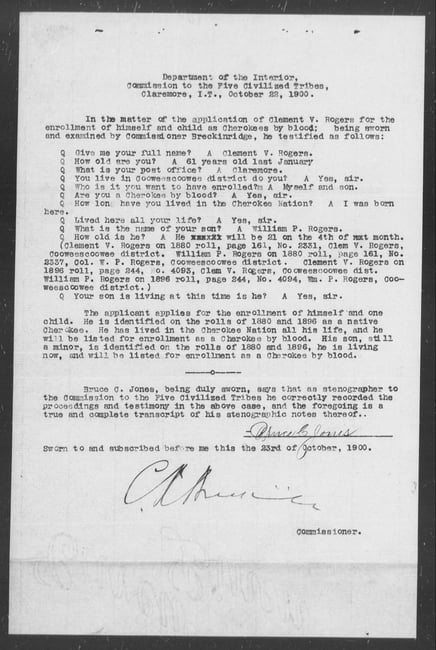Dawes Enrollment Jacket for Cherokee, Cherokee by Blood, Card #4747, page 5, [Will Rogers]