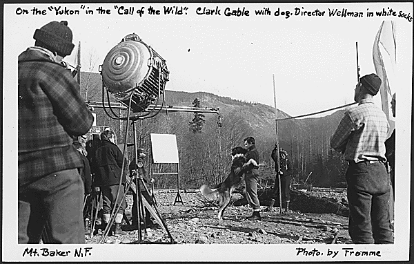 On The "Yukon" in "The Call of The Wild" Clark Gable with Dog, Mount Baker National Forest, 1935