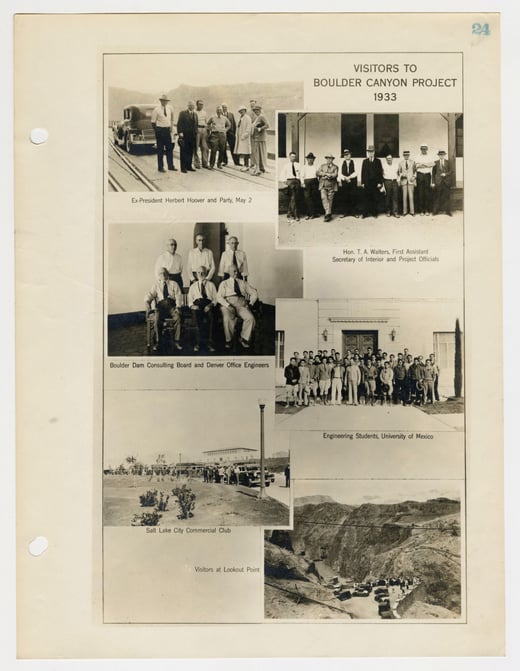 A series of photographs on one page of a history report about the Boulder Canyon Project.