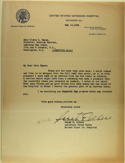 Typewritten letter from the nurse file of Sarah Anderson
