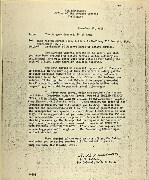Typewritten letter to Aileen Bertha Stewart in her nurse file