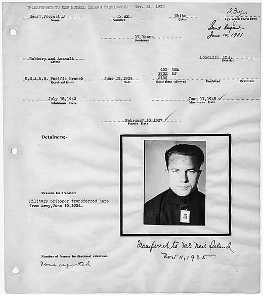 Warden's notebook page showing photograph of inmate and identifying information