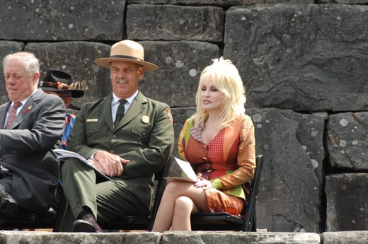 Secretary Ken Salazar on visit to the Great Smoky Mountains National Park, [along North Carolina-Tennessee border, for re-dedication ceremony marking the] 75th anniversary of the Park's establishment. [Among prominent figures joining the Secretary: singer and actress Dolly Parton, serving as the Park's 75th anniversary year "Ambassador;" North Carolina Governor Bev Perdue; Tennessee Governor Phil Bredeson; members of the North Carolina and Tennessee Congressional delegations; National Park Service Acting Director Dan Wenk; Great Smoky Superintendent Dale Ditmanson, and other Park Service officials.]