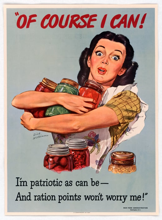 Color graphic poster of a woman holding jars of canned goods in her arms. The poster reads: 