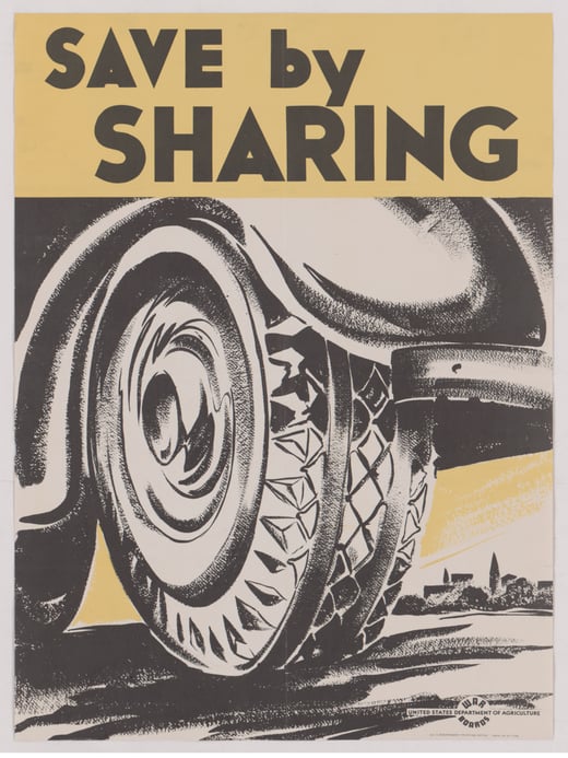 Color graphic poster showing a close-up of a car tire. The poster reads: 