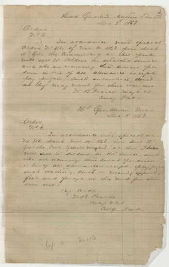 Handwritten page from the general order