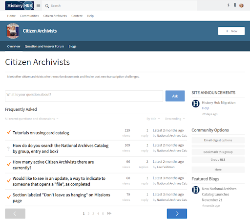 screenshot of the Citizen Archivist community