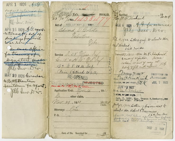 Approved Pension File for Private Edward D. Cohota, Company I, 23rd Massachusetts Infantry Regiment; Companies C and H, 15th U.S. Infantry Regiment; and Companies B and G, 8th U.S. Infantry Regiment (XC-2346488)