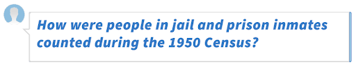 How were people in jail and prison inmates counted during the 1950 Census?