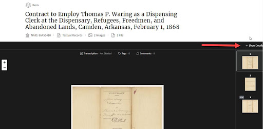 Screen capture from the catalog identifying the details view of a record