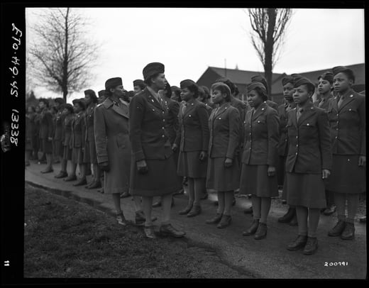 Photograph of WAC Officers Inspecting the 6888th Central Postal Directory Battalion