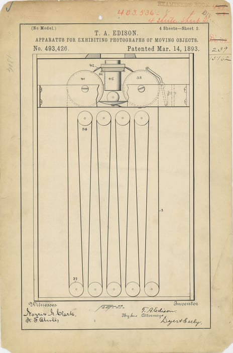 Patent Drawing for T. A. Edison's Apparatus for Exhibiting Photographs of Moving Objects