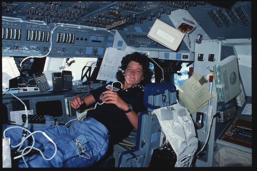 Mission Specialist (MS) Ride at forward flight deck pilots stations controls