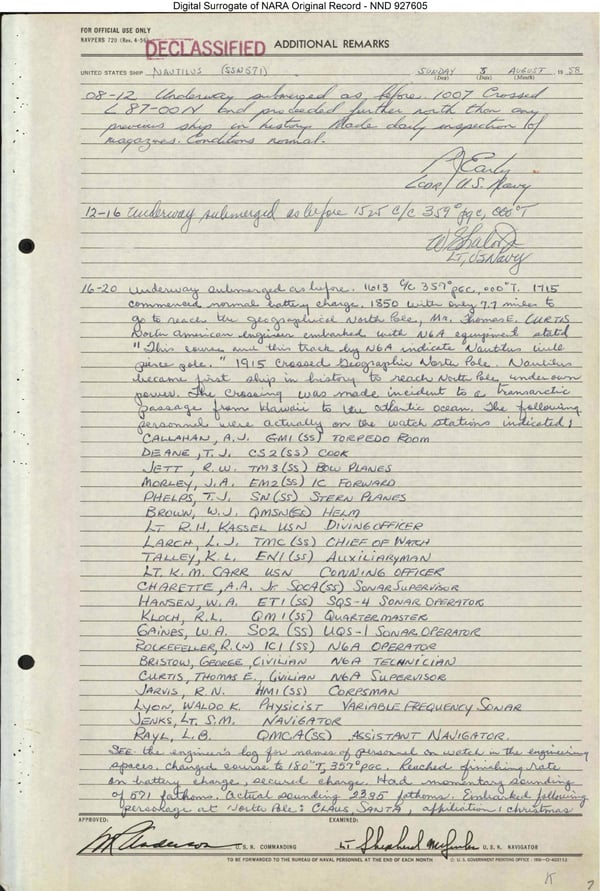 Deck log Nautilus (SSN-571)
