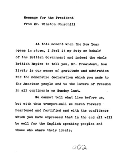 Telegram from Churchill to FDR