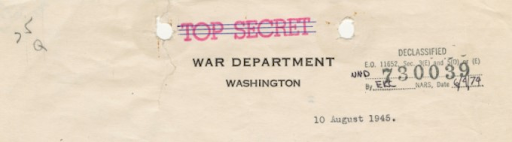 Header of War Department document showing the words 