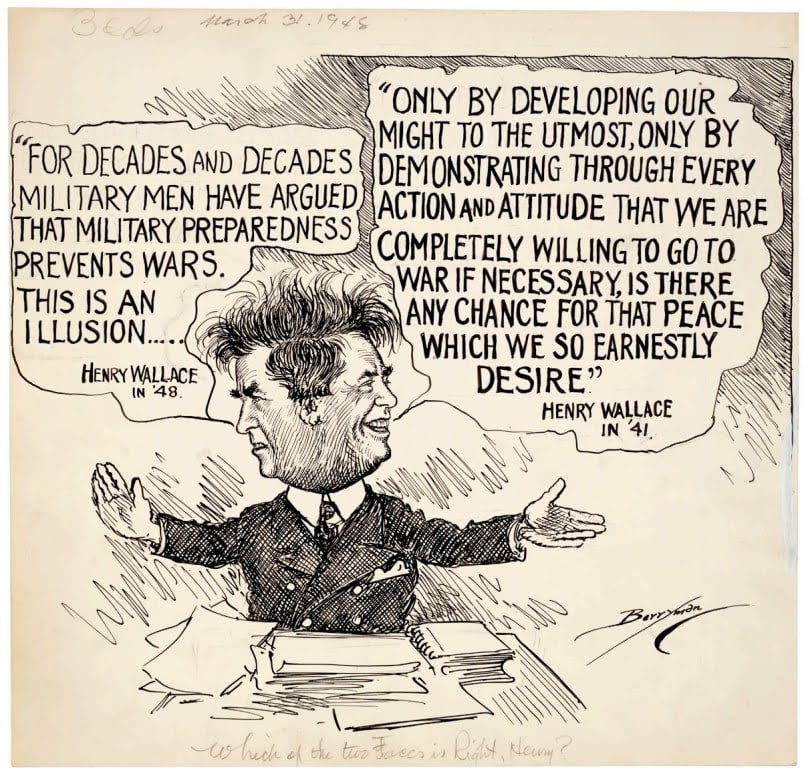 A cartoon by Clifford Berryman, featuring former Presidential candidate Henry Wallace, printed before the 1948 Presidential election.